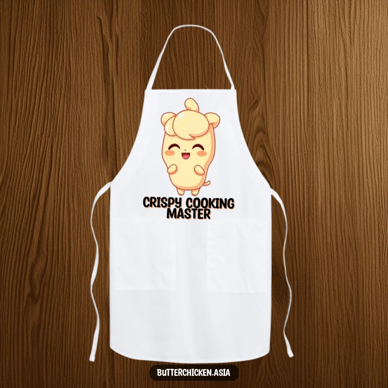Funny Apron showing a delighted tempura character with a light, crisp shine, bringing sparkling humor to the kitchen.