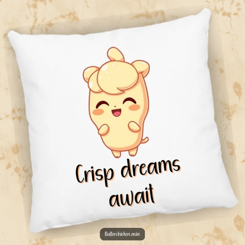 Funny Pillow with a delighted tempura character shining brightly, offering soft comfort and sparkling vibes.