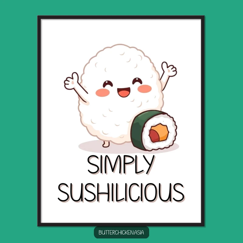 Funny Rice Blob Digital Art: Printable Sushi Character Decor for Humorous Spaces