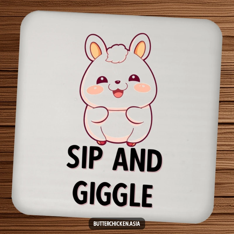 Funny Drink Coaster showcasing a giggling bao bun character with a happy blush, adding cheerful protection.
