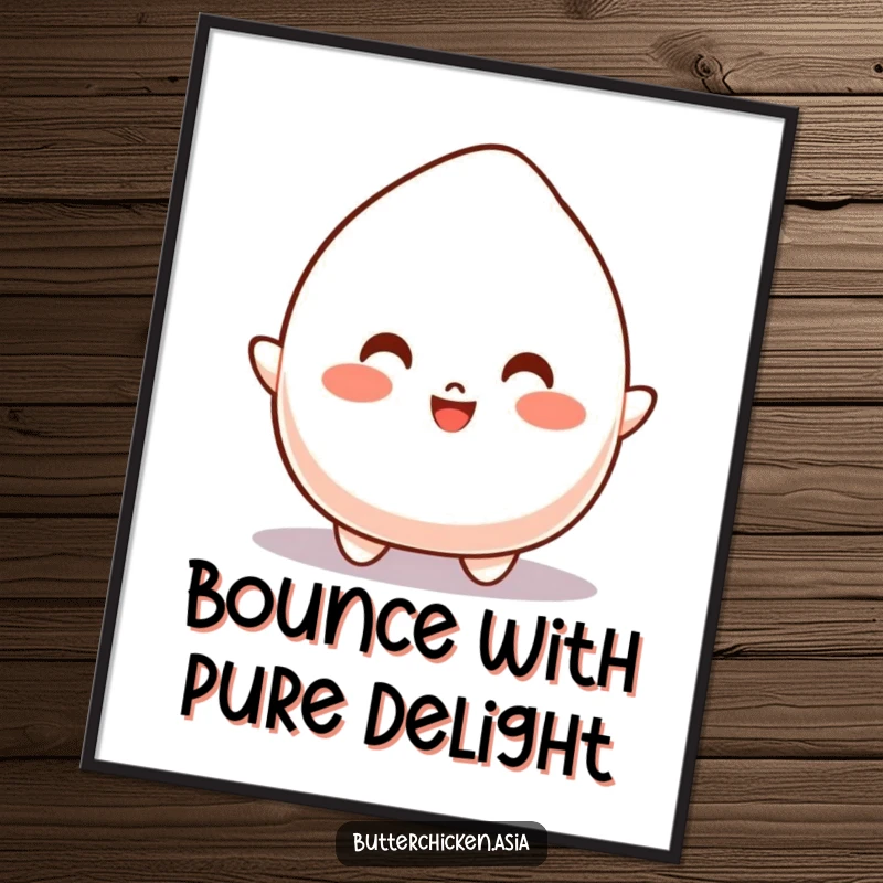 Funny Poster featuring a bouncy mochi character captured mid-leap with a joyful bounce, radiating pure energy.