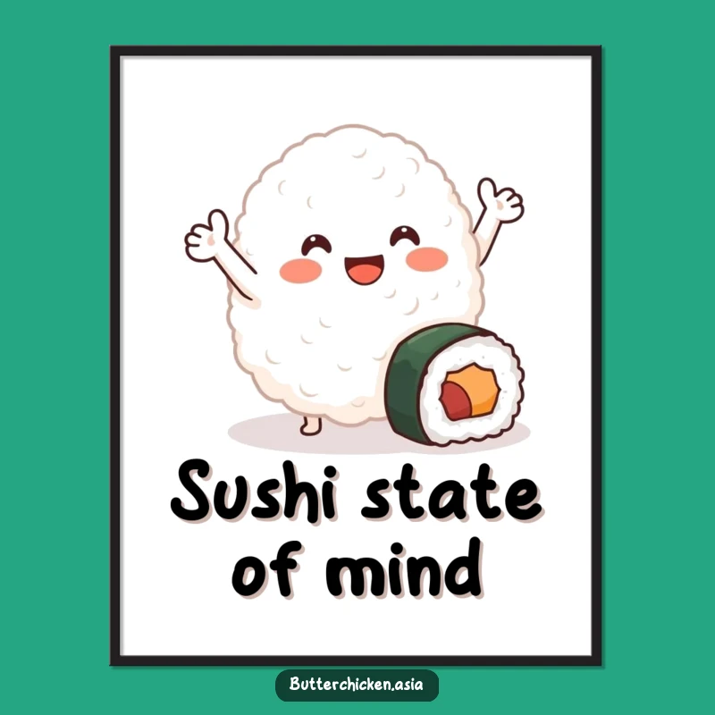 Funny Rice Blob Poster: Cute Sushi Character Art for Humorous Decor