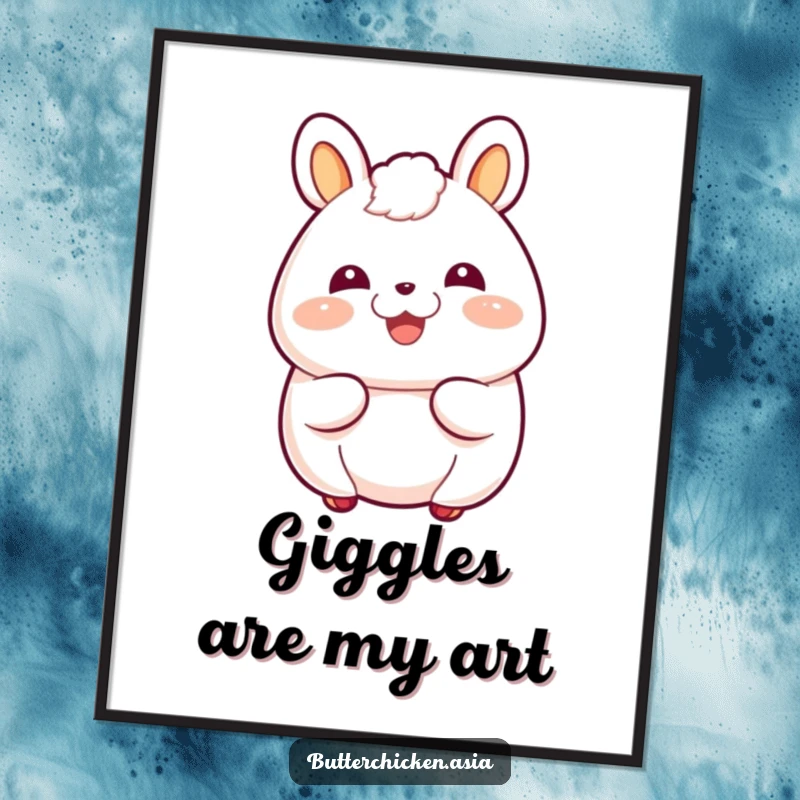 Funny Poster featuring a giggling bao bun character with a happy blush, radiating infectious laughter and joy.