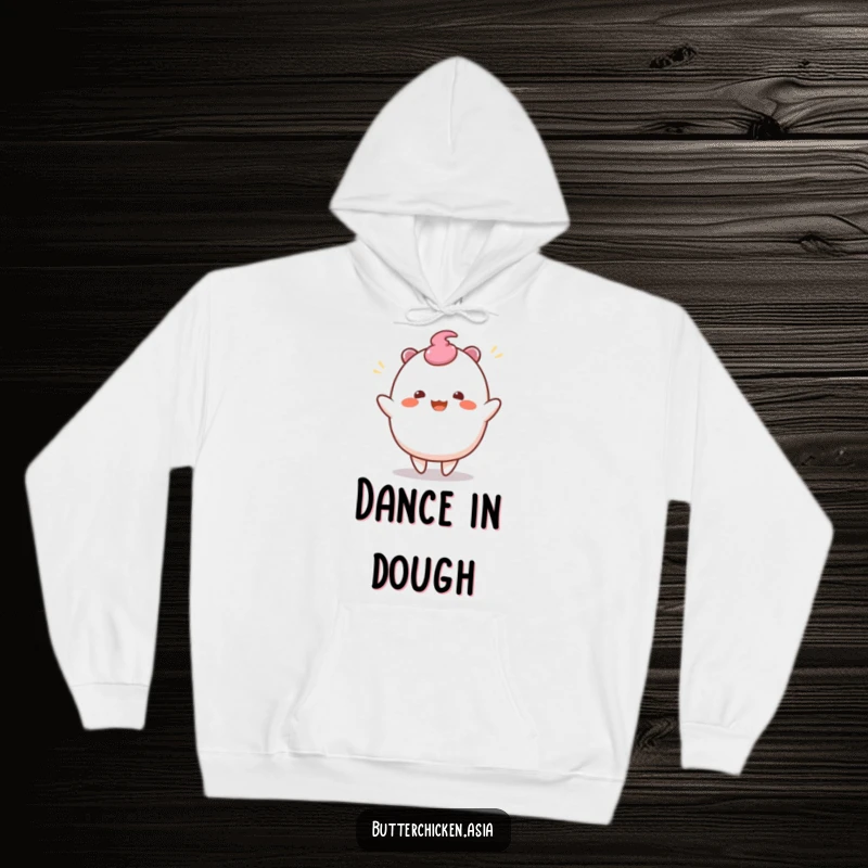 Funny Mochi Hoodie: a wobbly mochi character does a joyful wiggle dance. Comfortable and cute for a funny gift.