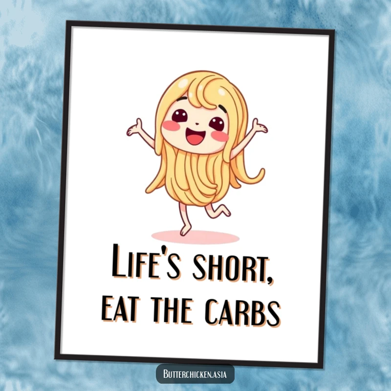 Funny Free Printable Wall Art: A wiggling noodle character captured mid-happy dance, bringing vibrant energy to any room.