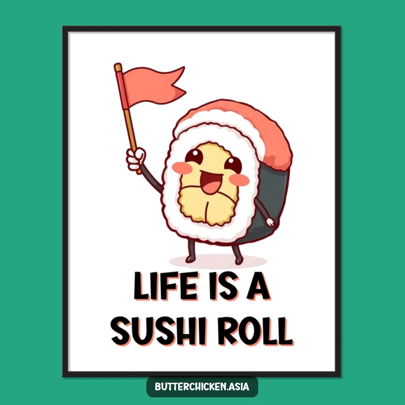 Free Printable Sushi Flag Art: Funny Waving Character Downloadable Decor