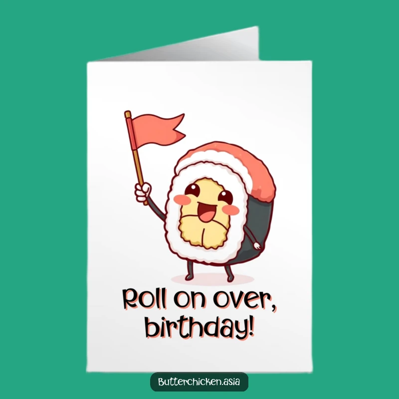 Free Printable Sushi Birthday Card: Funny Waving Flag Downloadable Gift