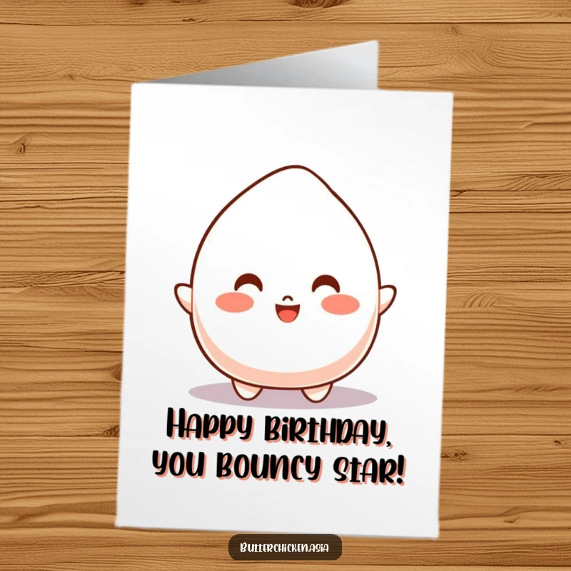 Funny Free Printable Birthday Card: A bouncy mochi character captured mid-joyful bounce, radiating pure birthday excitement.