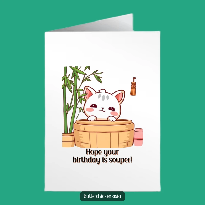 Free Printable Birthday Card: Shy Wonton Peek Funny Downloadable Gift for Foodies