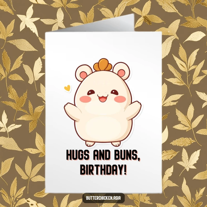 Funny Free Printable smiling bao bun character offering a warm, comforting embrace, ideal for a birthday card.