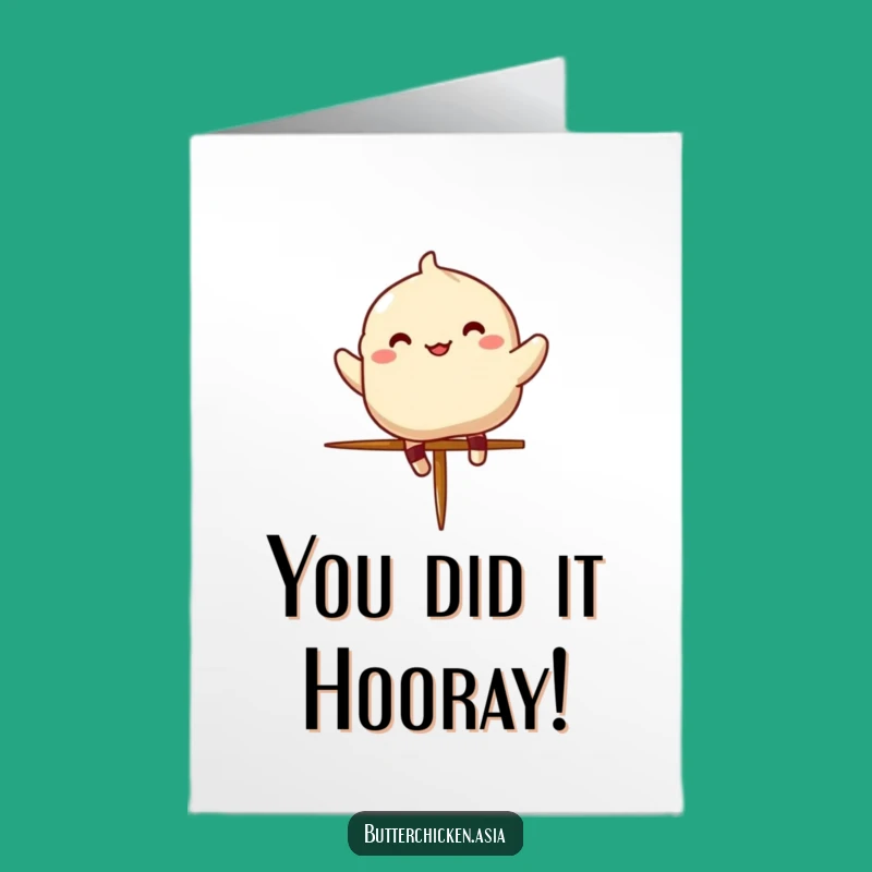 Free Printable Congrats Card: Jumping Dumpling Victory, Downloadable Joyful Message