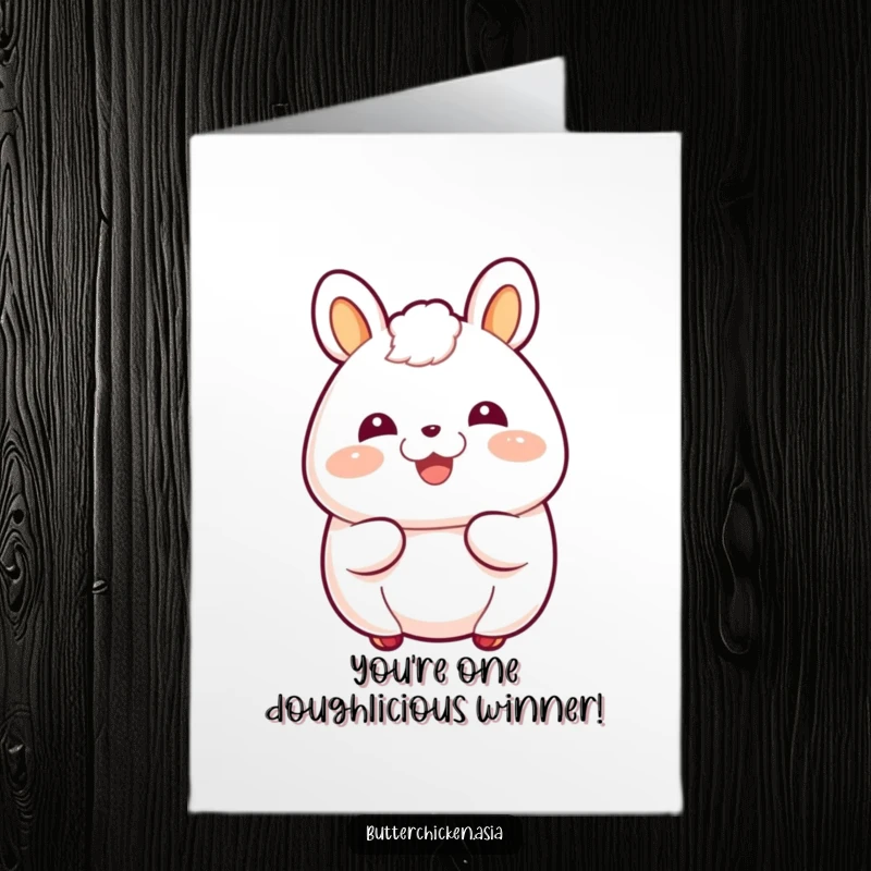 Funny Free Printable Congratulations Card: A giggling bao bun character blushing happily to congratulate someone on their success.