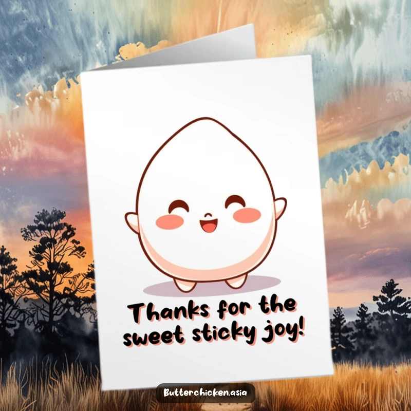 Funny Free Printable Thank You Card: A bouncy mochi character in a joyful bounce, conveying thanks with infectious enthusiasm.