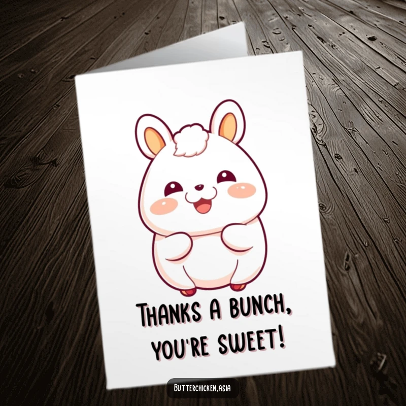 Funny Free Printable Thank You Card: A giggling bao bun character with a happy blush, conveying heartfelt thanks with a smile.