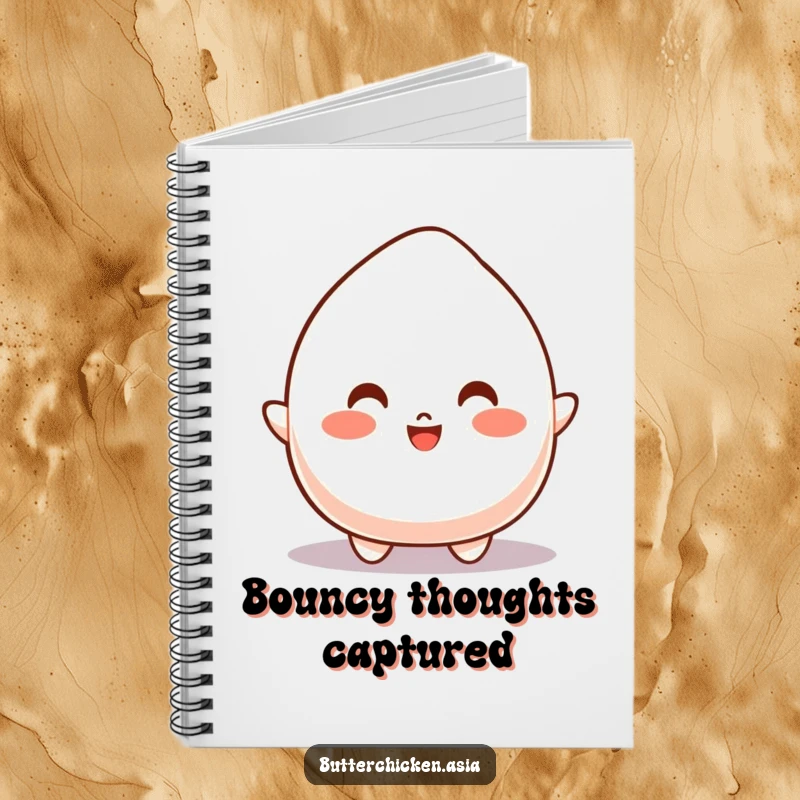 Funny Notebook with a bouncy mochi character joyfully leaping, perfect for capturing energetic ideas.