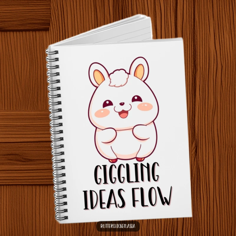 Funny Notebook with a giggling bao bun character blushing happily, perfect for capturing happy thoughts and ideas.